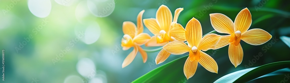 Vibrant yellow flowers blooming against a blurred green background. Vibrant yellow flowers blooming against a blurred green background.