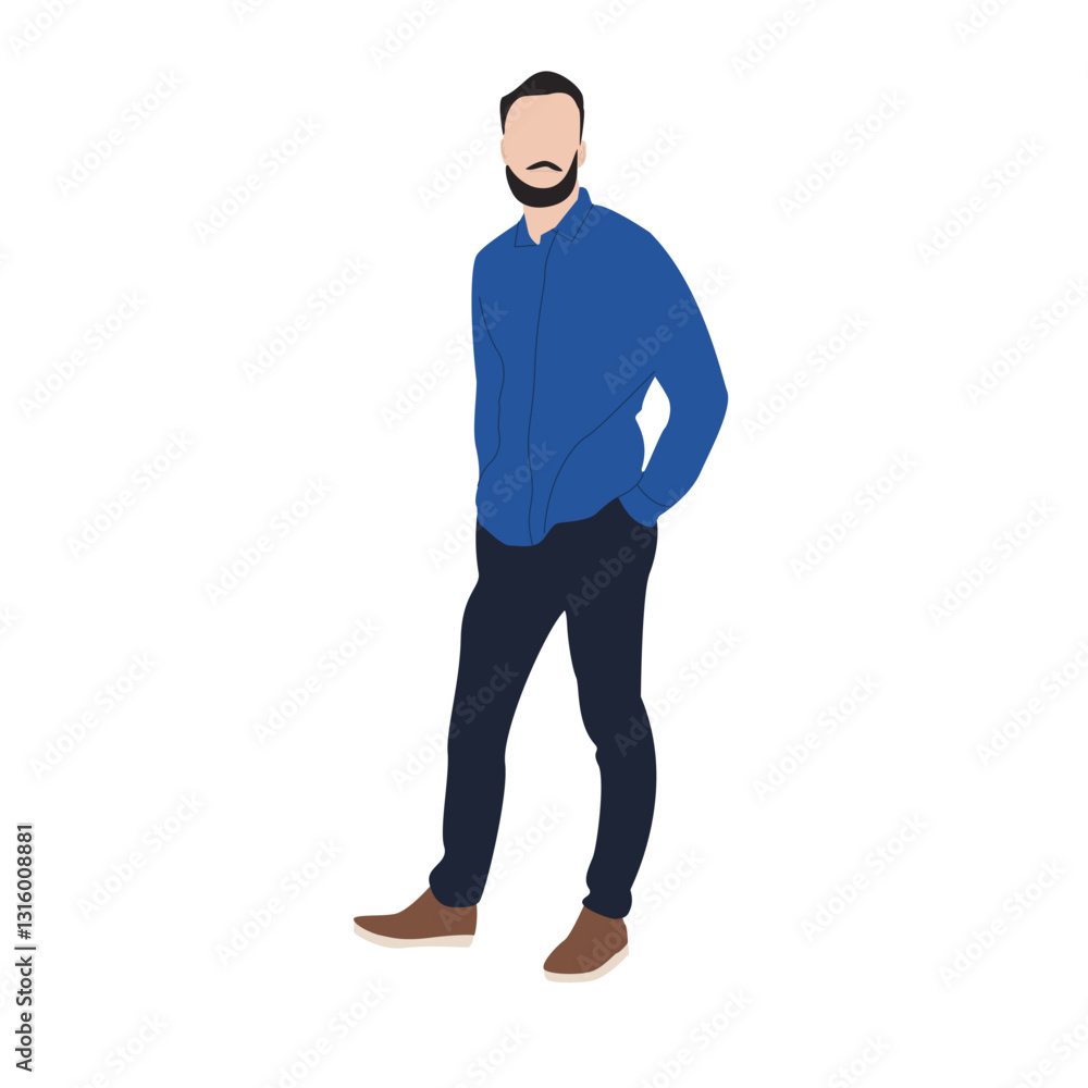 Man standing, blue shirt, white background, profile picture Man standing, blue shirt, white background, profile picture