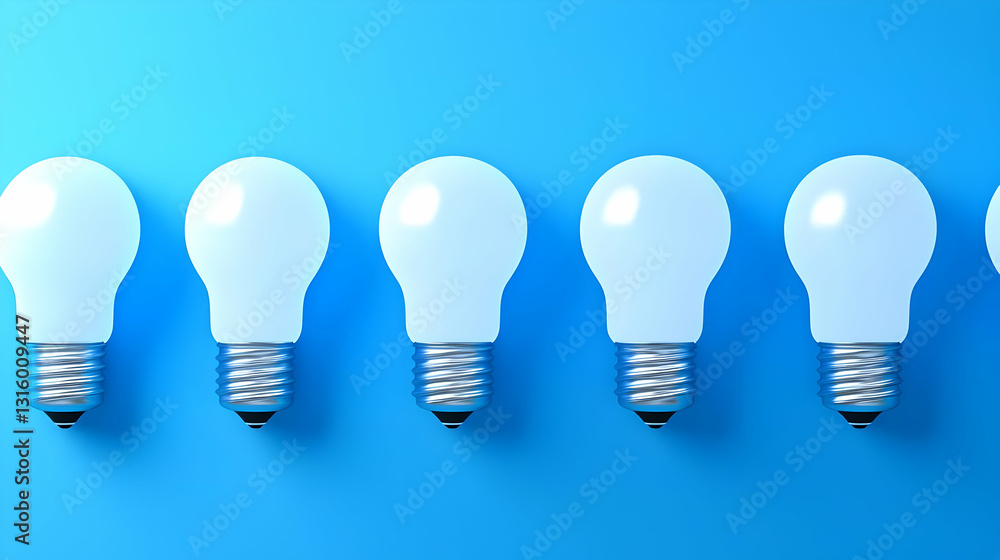 Row of Light Bulbs Against Blue Background for Energy Concepts