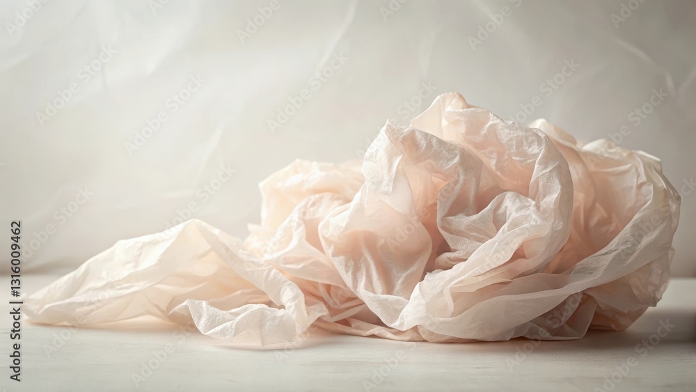 Draped Blush-Toned Fabric Displays Soft, Gentle, and Luxurious Texture on Neutral Background Draped Blush-Toned Fabric Displays Soft, Gentle, and Luxurious Texture on Neutral Background