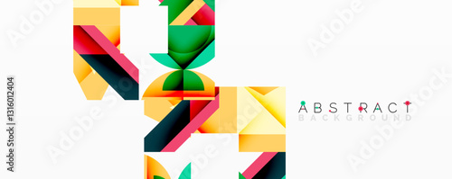 Abstract geometric artwork with interwoven angular and curved shapes, dynamic composition with smooth gradients and bold contrasts