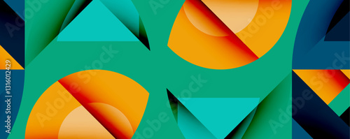 Abstract geometric artwork with interwoven angular and curved shapes, dynamic composition with smooth gradients and bold contrasts