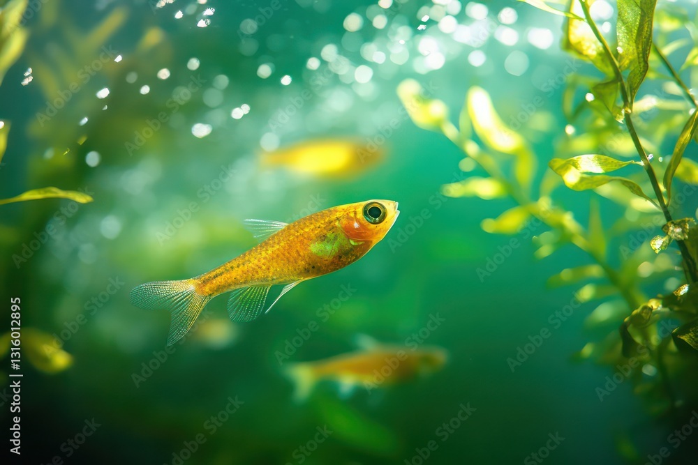 Fototapeta premium Small fish darting through underwater algae fields.