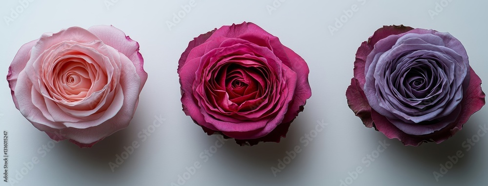 A closeup of three rose flowers, including red, pink, and purple varieties, is displayed against a transparent background, embodying the beauty of nature, the wonder of plant blossoms, and the A closeup of three rose flowers, including red, pink, and purple varieties, is displayed against a transparent background, embodying the beauty of nature, the wonder of plant blossoms, and the