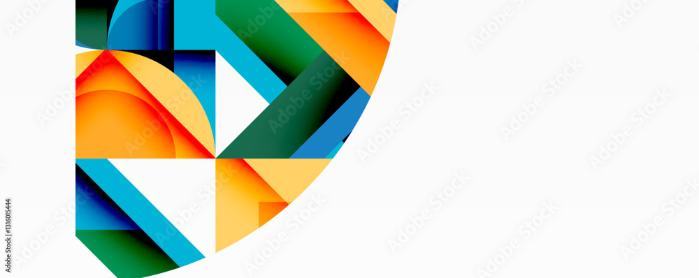 Abstract geometric composition with interlocking circular and angular shapes, featuring smooth gradients and sharp contrasts on a white background Abstract geometric composition with interlocking circular and angular shapes, featuring smooth gradients and sharp contrasts on a white background