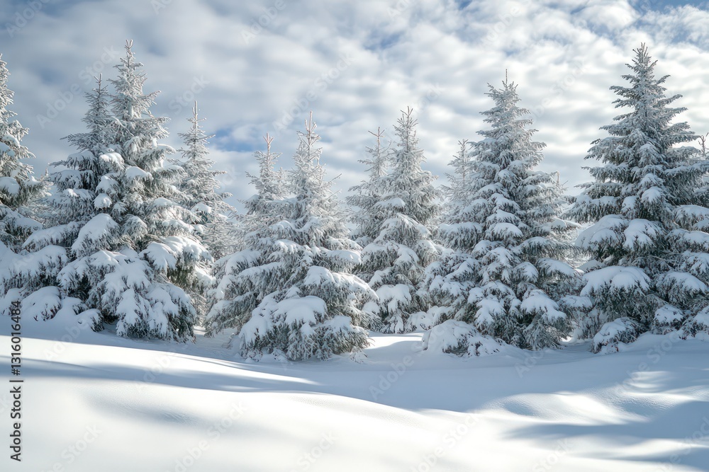 Snow-covered pine trees creating a breathtaking winter landscape. Snow-covered pine trees creating a breathtaking winter landscape.