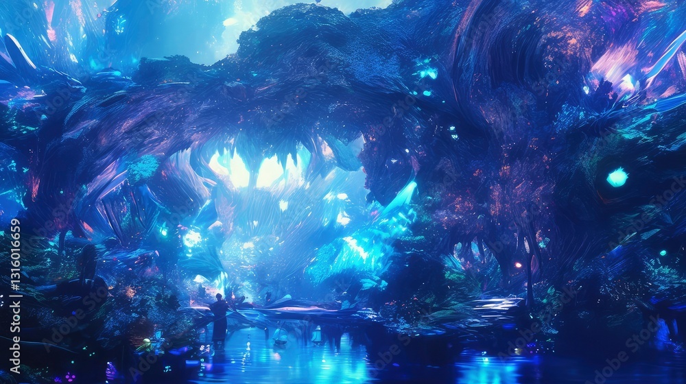 Fototapeta premium Ethereal Glow A Journey Through a Bioluminescent Cave