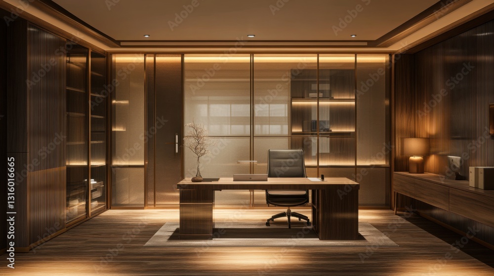 custom made wallpaper toronto digitalModern Minimalist Office Interior with Warm Lighting and Elegance