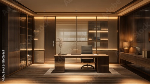 Wallpaper Mural Modern Minimalist Office Interior with Warm Lighting and Elegance Torontodigital.ca