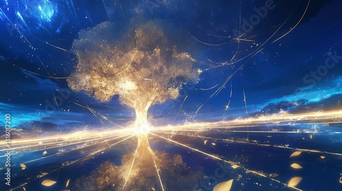 Wallpaper Mural Celestial Golden Tree Fantasy Landscape with Glowing Branches and Star Trails Torontodigital.ca