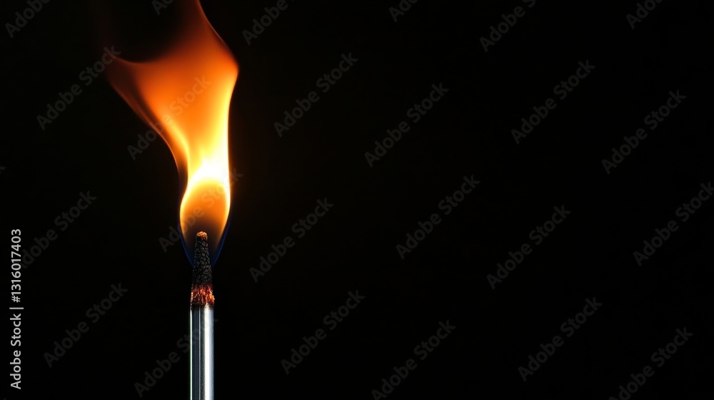 A close-up of a lit matchstick with a vibrant flame against a dark background, symbolizing ignition A close-up of a lit matchstick with a vibrant flame against a dark background, symbolizing ignition