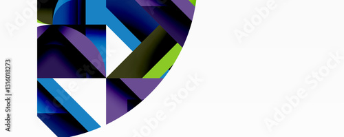 Abstract geometric artwork with interwoven angular and curved shapes, dynamic composition with smooth gradients and bold contrasts