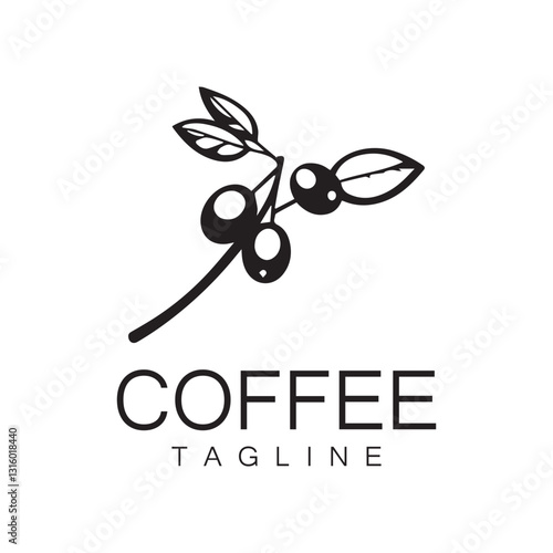 Logo design of arabica coffee cup and coffee plant hand drawn vintage style