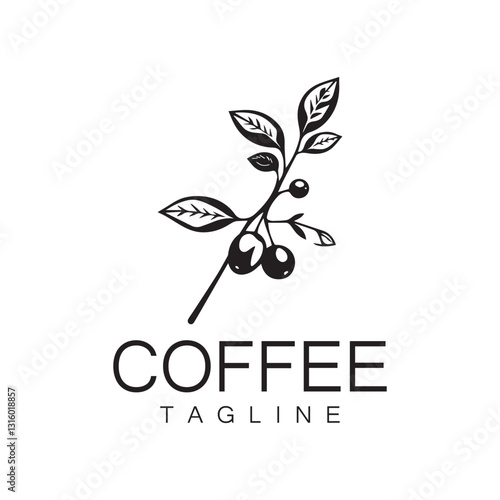 Logo design of arabica coffee cup and coffee plant hand drawn vintage style