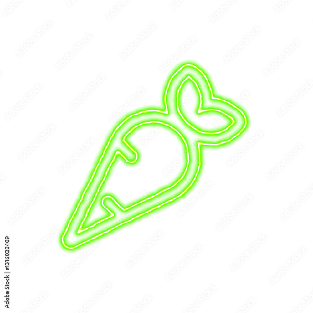 Fototapeta premium Icon carrot from the flow of energy of green color. Shimmering neon