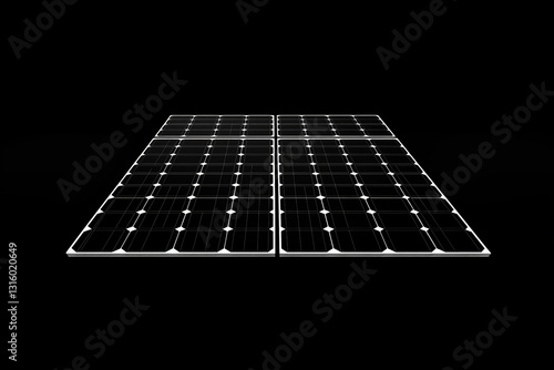 A sleek solar panel array is displayed against a black background, emphasizing its design and technology. Ideal for projects related to renewable energy solutions. photo