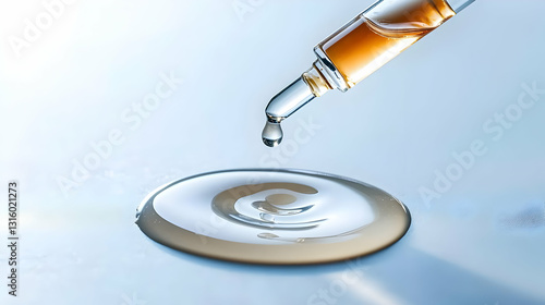 Wallpaper Mural Dropper With Golden Liquid Creating Ripple Effect In Transparent Fluid On Light Blue Background Torontodigital.ca