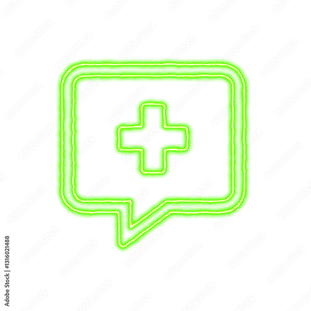 Icon comment medical from the flow of energy of green color. Shimmering neon Icon comment medical from the flow of energy of green color. Shimmering neon