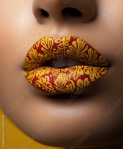 Wallpaper Mural Gilded Radiance Luxe Eid Lip Art Celebrating Cultural Beauty - Metallic Henna Fusion for Modern Festive Storytelling Torontodigital.ca