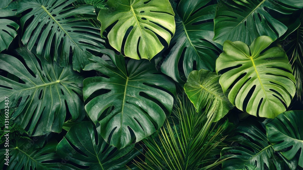 Green tropical leaves patterned background Green tropical leaves patterned background