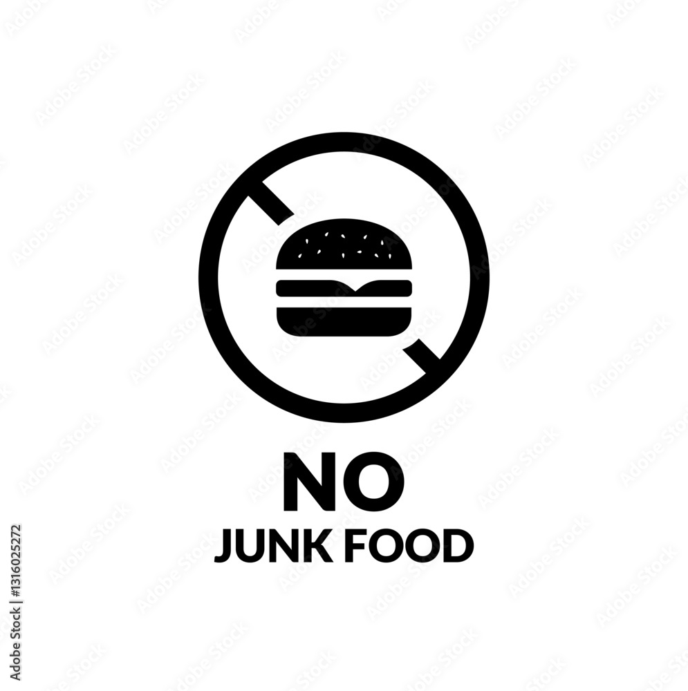 Fototapeta premium No fast food allowed symbol. No food or drink allowed sign. No Fast Food. No Junk food sign.