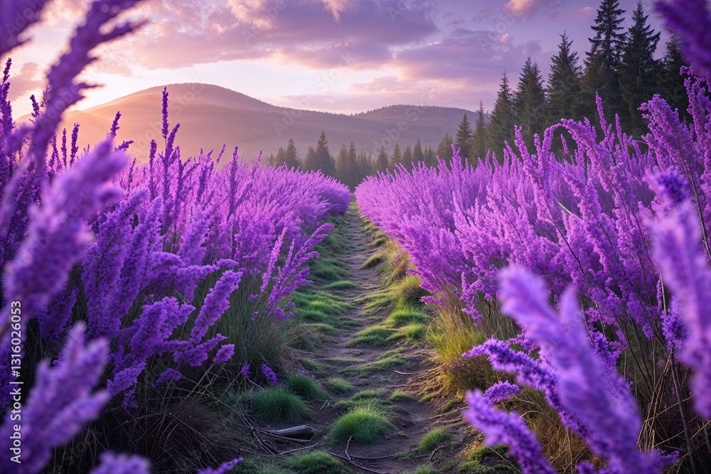 Obraz premium Vibrant Purple Nature Arrows Landscape for Contemporary Presentations