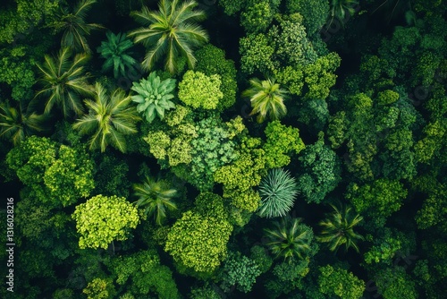 Aerial view of bali’s vibrant rainforest. Tranquil tropical greenery perfect for nature lovers and sustainable lifestyle promotions. Great for travel and environmental initiatives