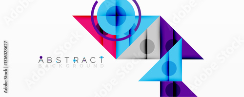 Geometric abstract design with layered triangles, circles, and gradients, forming a structured pattern with sharp contrasts and depth