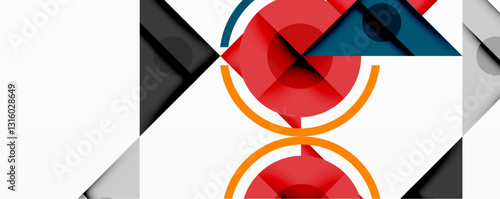 Geometric abstract design with layered triangles, circles, and gradients, forming a structured pattern with sharp contrasts and depth