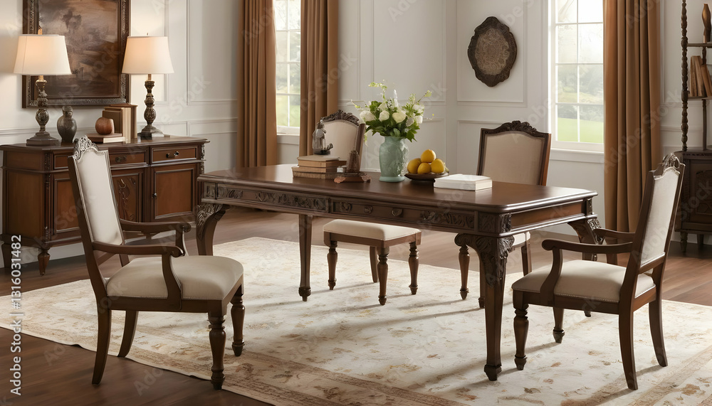 Elegant Wooden Dining Room Set with Classic Decor Elements Elegant Wooden Dining Room Set with Classic Decor Elements
