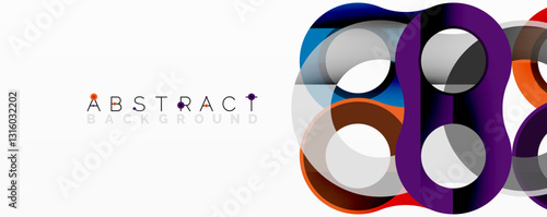 Abstract circle element composition with overlapping circular and tubular shapes featuring smooth gradients, transparency effects, and dynamic layering