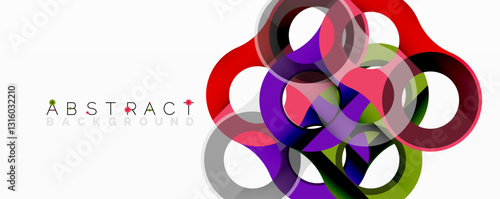 Abstract circle element composition with overlapping circular and tubular shapes featuring smooth gradients, transparency effects, and dynamic layering