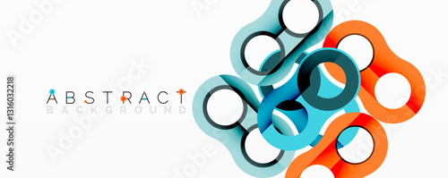 Abstract circle element composition with overlapping circular and tubular shapes featuring smooth gradients, transparency effects, and dynamic layering