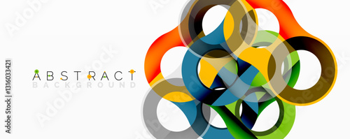 Abstract circle element composition with overlapping circular and tubular shapes featuring smooth gradients, transparency effects, and dynamic layering