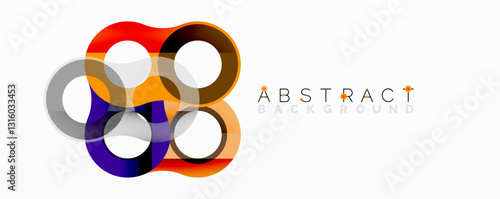 Abstract circle element composition with overlapping circular and tubular shapes featuring smooth gradients, transparency effects, and dynamic layering