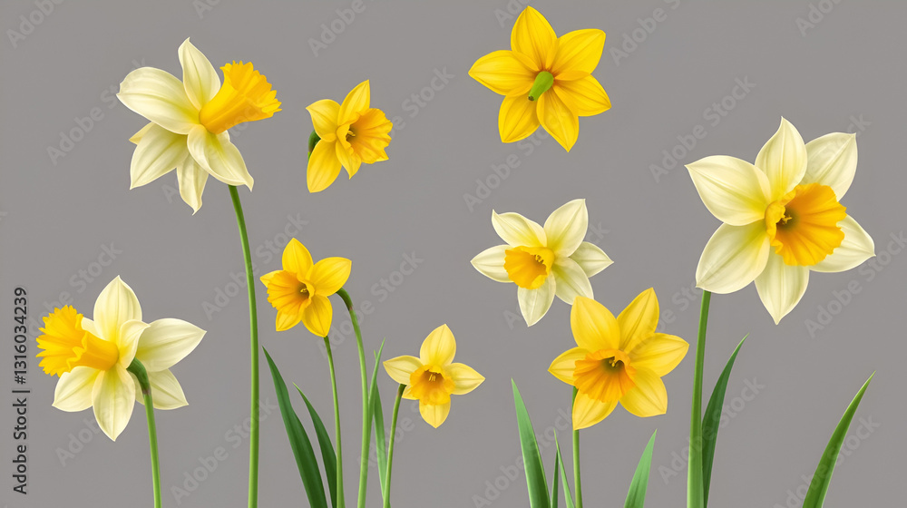 vector realistic daffodil narcissus set isolated vector realistic daffodil narcissus set isolated
