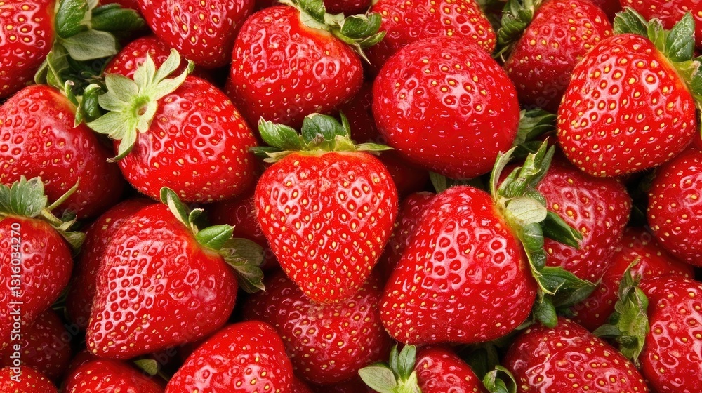 Vibrant Close-Up View of Fresh Ripe Strawberries with Green Leaves in a Bountiful Display Reflecting the Essence of Summer Harvest and Natural Abundance Vibrant Close-Up View of Fresh Ripe Strawberries with Green Leaves in a Bountiful Display Reflecting the Essence of Summer Harvest and Natural Abundance