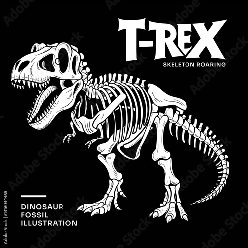 T-Rex Skeleton Roaring Dinosaur Fossil Illustration