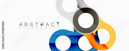 Abstract circle element composition with overlapping circular and tubular shapes featuring smooth gradients, transparency effects, and dynamic layering