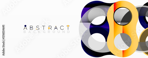 Abstract geometric pattern with interlocking circular and tubular shapes featuring smooth gradients, sharp contrasts, and dynamic layering