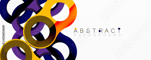 Abstract circle element composition with overlapping circular and tubular shapes featuring smooth gradients, transparency effects, and dynamic layering