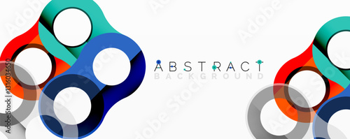 Abstract circle element composition with overlapping circular and tubular shapes featuring smooth gradients, transparency effects, and dynamic layering