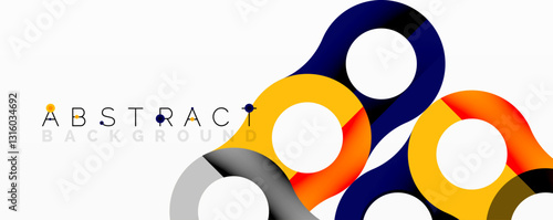 Abstract circle element composition with overlapping circular and tubular shapes featuring smooth gradients, transparency effects, and dynamic layering