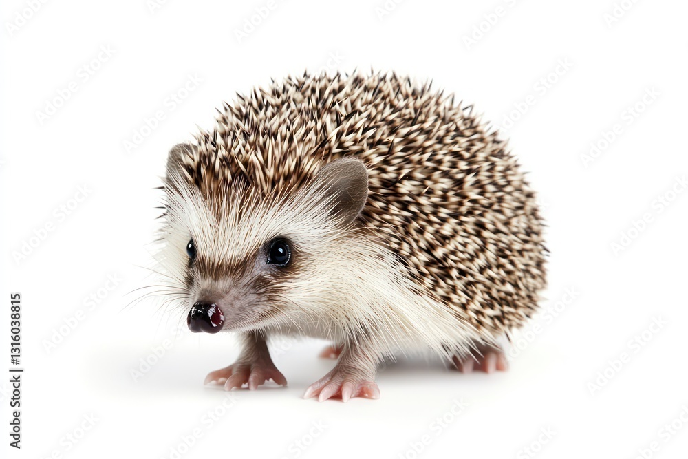 Hedgehog standing on tiptoes, appearing alert, isolated. Hedgehog standing on tiptoes, appearing alert, isolated.