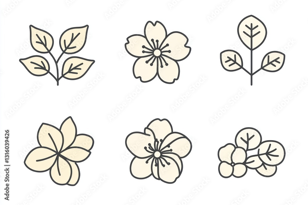 Simple cherry blossom flower illustrations, perfect for spring designs Simple cherry blossom flower illustrations, perfect for spring designs