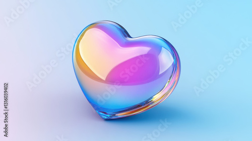 glossy heart shape with smooth acrylic like texture, reflecting vibrant colors