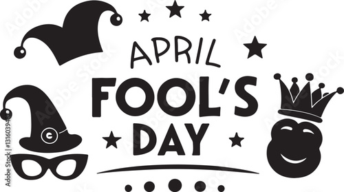 April Fool's Day typography silhouette design with funny emoji. Vector and illustration isolated on a white background.