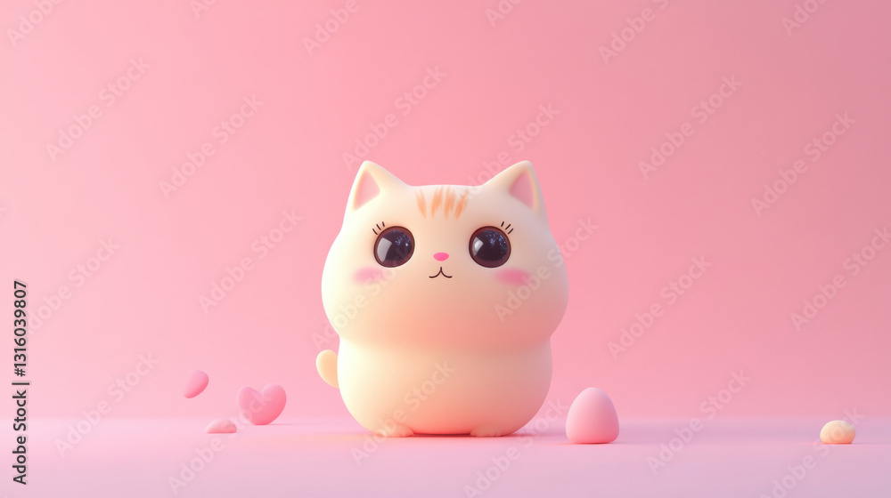 Cute cartoon cat with big expressive eyes on pink background Cute cartoon cat with big expressive eyes on pink background