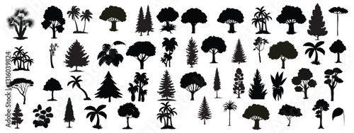set of trees silhouettes