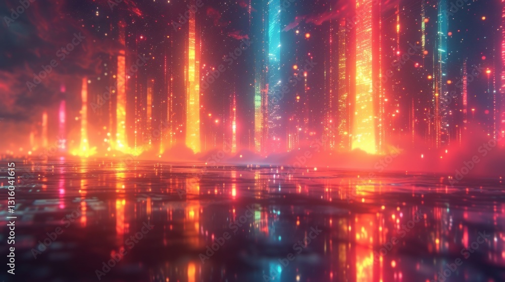 Fototapeta premium Futuristic Cityscape Bathed in Neon Lights at Twilight